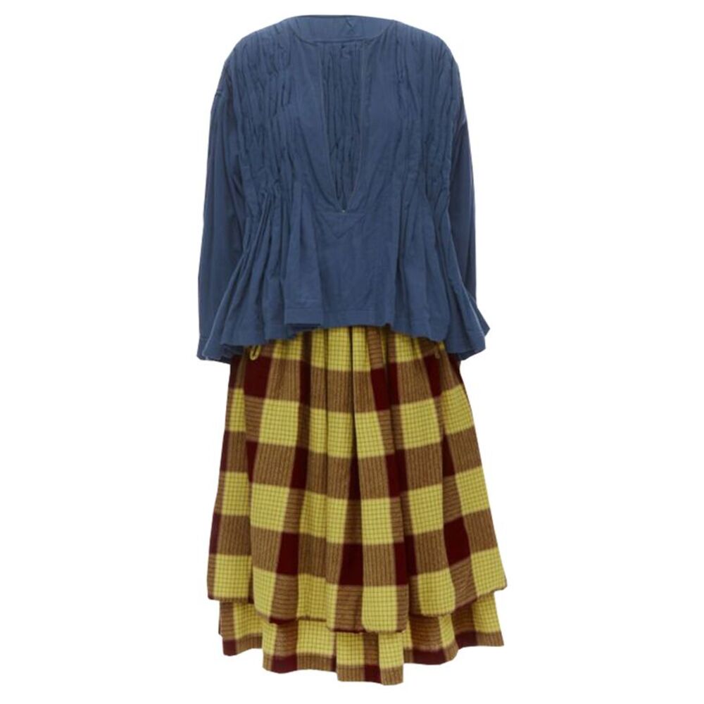 Comme Des Garcons Shirred Checked Skirt
